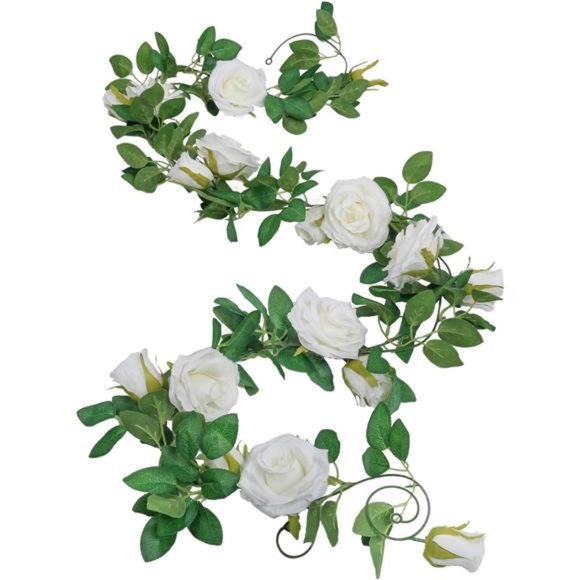 ArtificialRose Flower Garlands Set of 2Realistic Fake Rose Vines Greenery Leaves - Picture 3 of 7